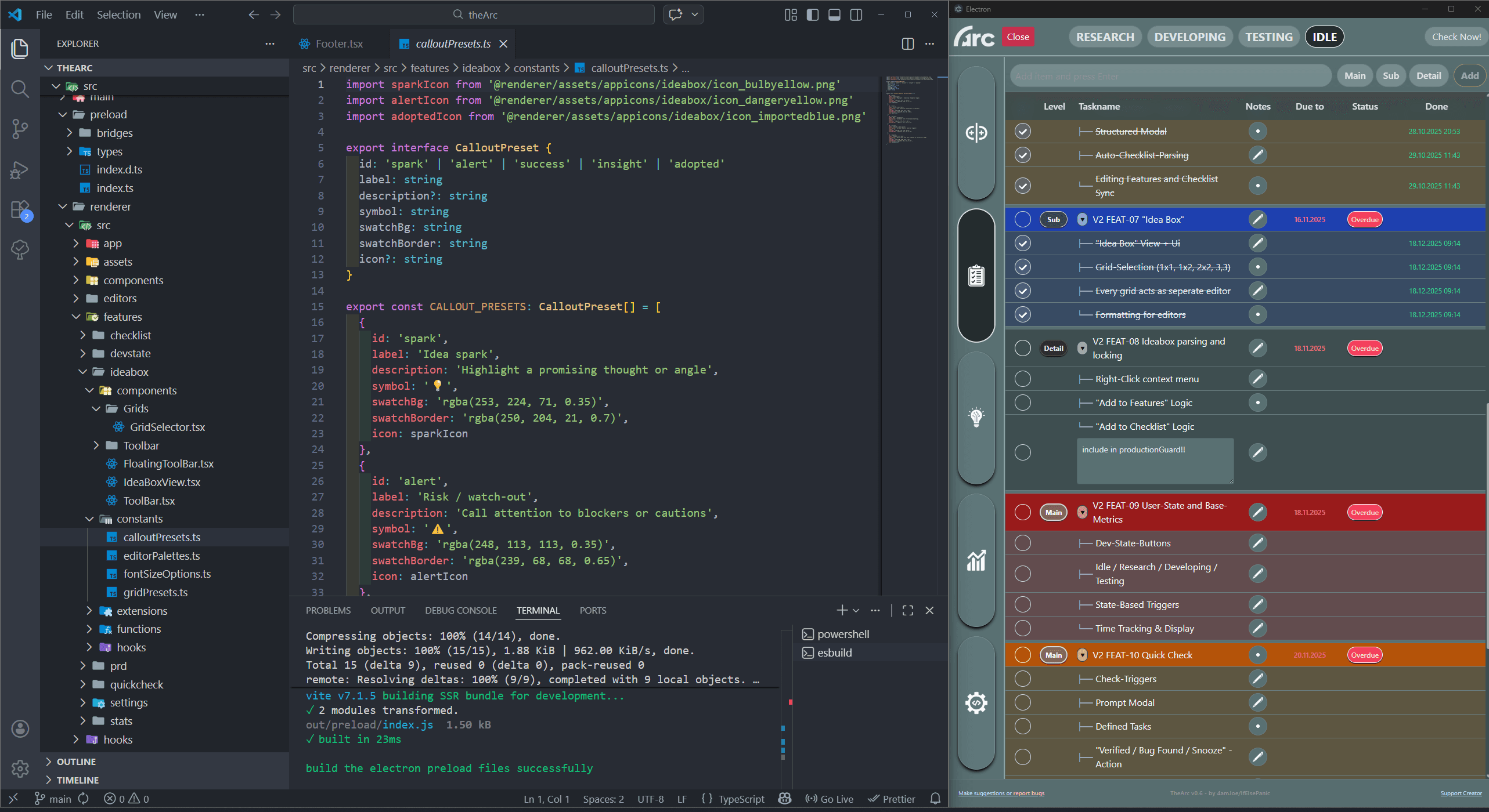 TheArc side by side with VSCode